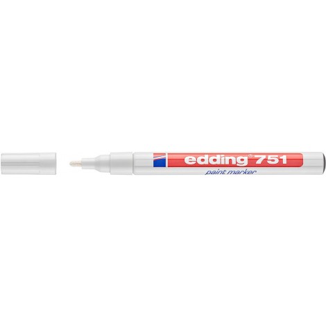 Edding 751 – Marcatore permanente a vernice, altamente coprente e resistente all`acqua tratto 1-2mm colore bianco – Prezzo singolo, ord. minimo 10pz