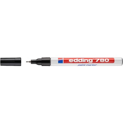 Edding 780 – Marcatore permanente a vernice, altamente coprente e resistente all`acqua tratto 0,8mm colore nero – Prezzo singolo, ord. minimo 10pz