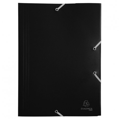 Exacompta Cartellina in PPL a 3 lembi con elastico agli angoli, formato 24x32cm, 400micron colore nero.