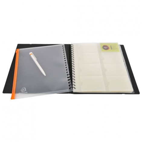 Exacompta Porta biglietti da visita ad anello, 14x25,5cm, chiusura con elastico, 320 spazi colore nero - 1pz