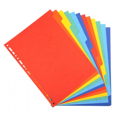 Exacompta Intercalari carta 12 tasti, col .assortiti - Divisore in cartoncino colorato con foratura universale, tasti personalizzabili, formato A4, 220gr - 1pz