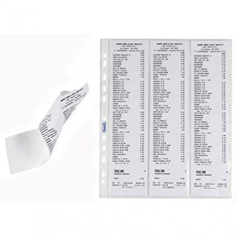 Favorit Buste in PPL forate porta SCONTRINI FISCALI, finitura a buccia d`arancia, formato utile 7x30cm con 6 tasche, confezione da 10pz