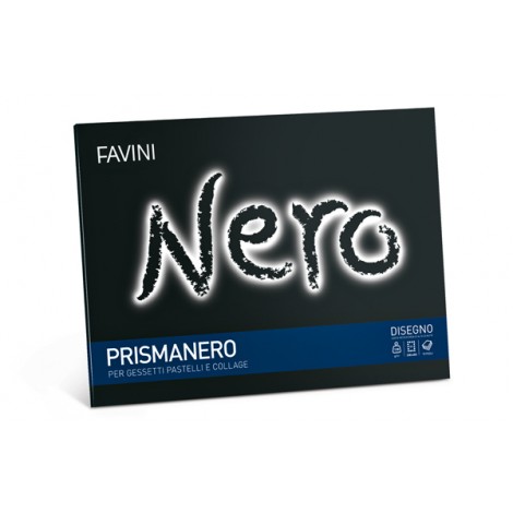 Favini PRISMANERO - Album da disegno monoruvido, 10 fogli, 24x33cm. Adatto per pastelli, gessi e collage colore nero