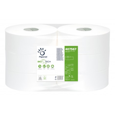 Papernet Carta igienica Biotech maxi jumbo, riduce gli odori e gli intasamenti, 300m, 811 strappi in pura cellulosa, goffratura micro, 2 veli