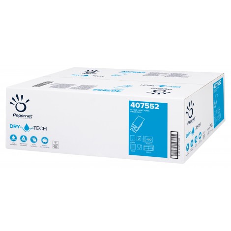 Papernet Asciugamani piegati DryTech a W, 100 strappi, formato 32x20,30cm, goffratura wave, 2 veli