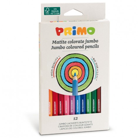 Primo Morocolor Astuccio con 12 pastelli jumbo, esagonali, laccati colori assortiti