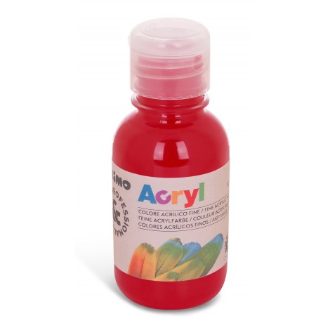 Primo Morocolor Tempera ACRYL in flacone ad acqua con concetrazione di pigmento acrilico opaco, coprente colore rosso carminio 125ml