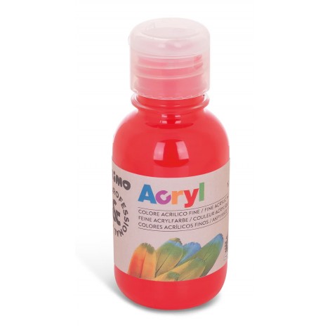Primo Morocolor Tempera ACRYL in flacone ad acqua con concetrazione di pigmento acrilico opaco, coprente colore rosso vermiglione 125ml