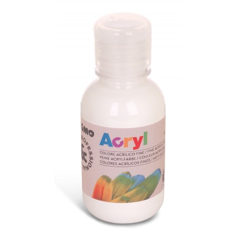 Tempera ACRYL in flacone ad acqua con concetrazione di pigmento acrilico opaco, coprente colore bianco 125ml