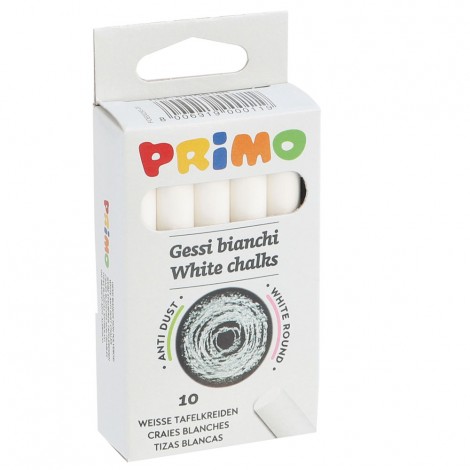 Primo Morocolor Box 10 gessi bianchi per lavagne in ardesia, non polverosi