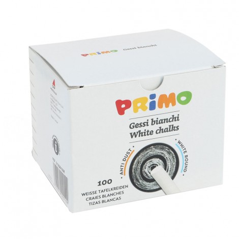 Primo Morocolor Box 100 gessetti bianchi rotondi per lavagne in ardesia, non polverosi