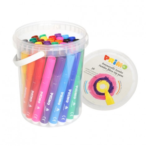 Primo Morocolor Secchiello 36 pennarelli jumbo superlavabili, 12 colori a base acqua, punta speciale - 36pz