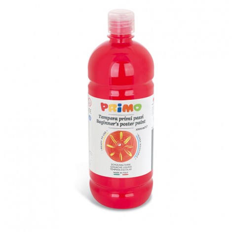Primo Morocolor Tempera in bottiglia, con tappo dosatore, lavabile su tutti i tessuti colore rosso vermiglione 1lt