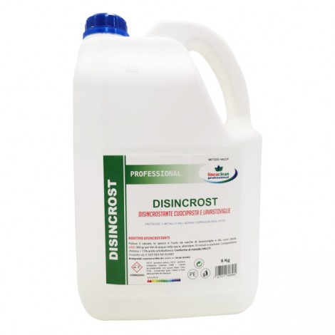 Linea Clean Professional Disincrost Additivo - disincrostante professionale per cuoci pasta e lavastoviglie, consente di proteggere il metallo dall`azione corrosiva degli acidi, rimuove calcare e unto - conforme al metodo HACCP 5kg
