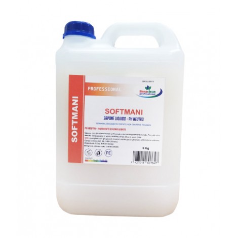 Linea Clean Professional Softmani - Sapone lavamani neutro con glicerina naturale, profumazione dolce evanescente, PH neutro, ottima pulizia nel rispetto della pelle, emolliente e reidratante, per alberghi, ristoranti, 5kg