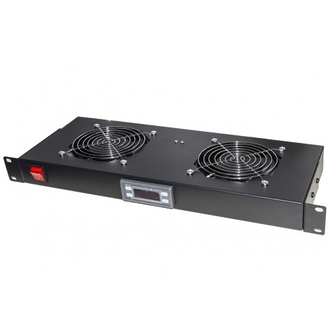 Link Modulo universale per armadi rack 19", attivazione ventole al raggiungimento della temperatura impostabile da display. Sensore per monitorare la temperatura interna con filo lungo 1,8mt posizionabile ovunque. Cavo alimentazione con spina Italiana 10A lungo 1,8mt - 1pz