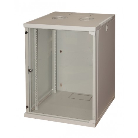 Link Armadio con fianchi laterali apribili. Porta frontale in vetro temperato, chiusura a chiave. 4 montanti laterali verticali da 19" regolabili, capacita` di carico massima 50kg, feritoie passacavi dall`alto o dal basso. 12 viti e tasselli montaggio muro inclusi. (A)750 x (L)540 x (P)450 mm - 1pz