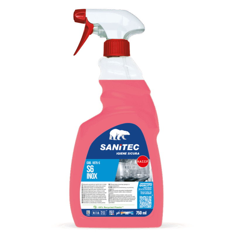 Detergente sgrassante S6 Inox per superfici in acciaio flacone da 750 ml