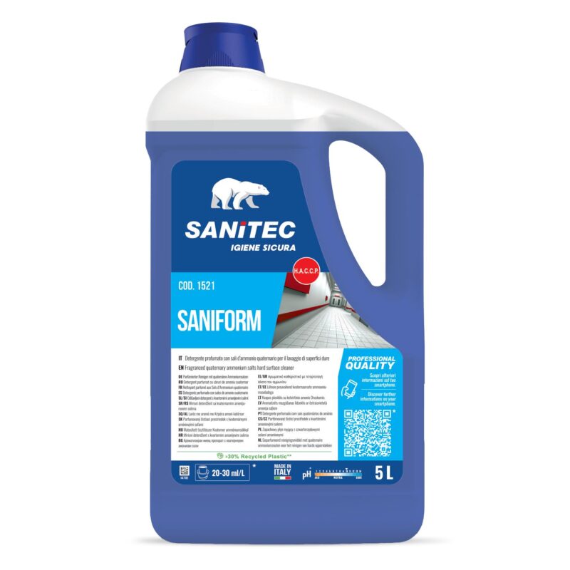 Detergente Saniform con sali d'ammonio quaternario per superfici dure tanica da 5 lt