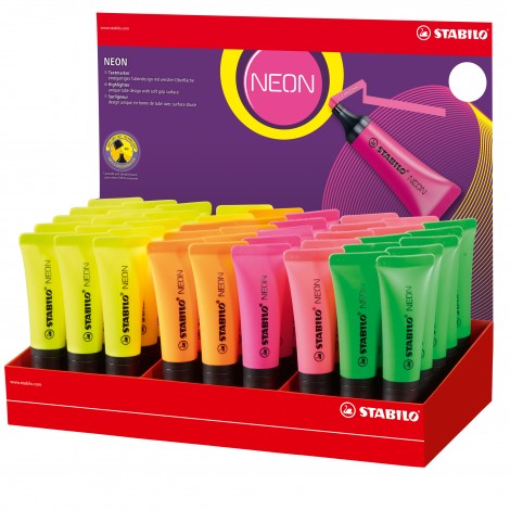Stabilo Evidenziatore NEON, punta a scalpello, inchiostro a base d`acqua colori assortiti - 45pz