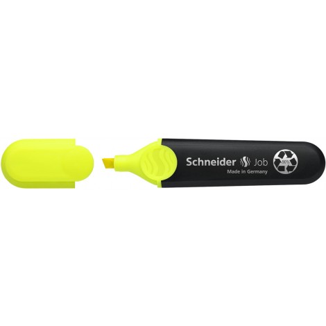 Schneider Evidenziatore JOB PPL, punta a scalpello, inchiostro a base d`acqua, colori brillanti e resistenza alla luce, cappuccio con clip, impugnatura ergonomica, per carta normale, fotocopie e fax tratto 1-5mm colore giallo