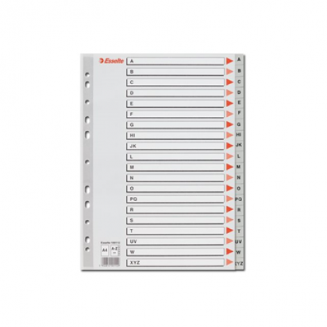 Esselte Divisori in PPL, 20 tasti A-Z con foratura universale, pagina indice in cartoncino, formato A4 - 1pz