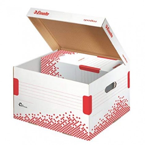 Esselte Speedbox - Scatola archivio assemblaggio automatico con coperchio sollevabile, 25,2x35,5x19,3cm dorso 19,3cm