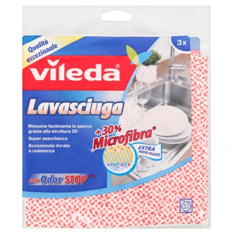 Vileda Panno lavasciuga 36x34cm, composto per il 30% di microfifibra. Si mantiene igienico grazie agli ioni d`argento. Contiene il cloruro d`argento per inibire la formazione di cattivi odori