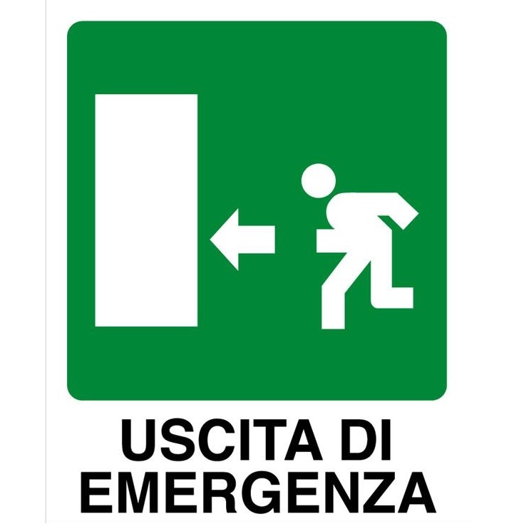 Cartello segnaletico Uscita di emergenza a sinistra 16x21cm