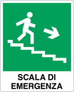 Cartello segnaletico Scala di emergenza discesa a a destra 16x21cm
