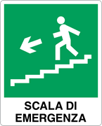 Cartello segnaletico Scala di emergenza discesa a a sinistra 25x31cm