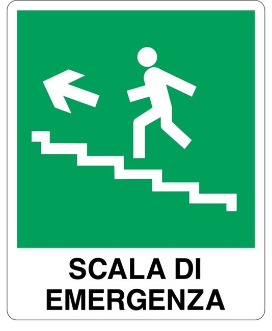 Cartello segnaletico Scala di emergenza salita a sinistra 16x21cm