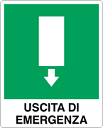 Cartello segnaletico Uscita di emergenza verso il basso 16x21cm