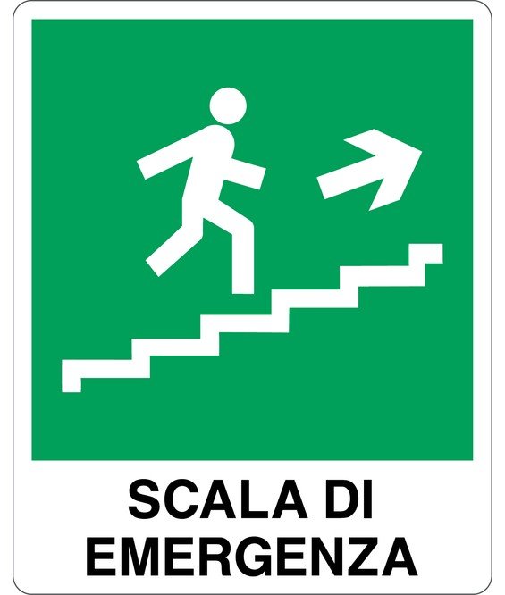 Cartello segnaletico Scala di emergenza salita a destra 16x21cm