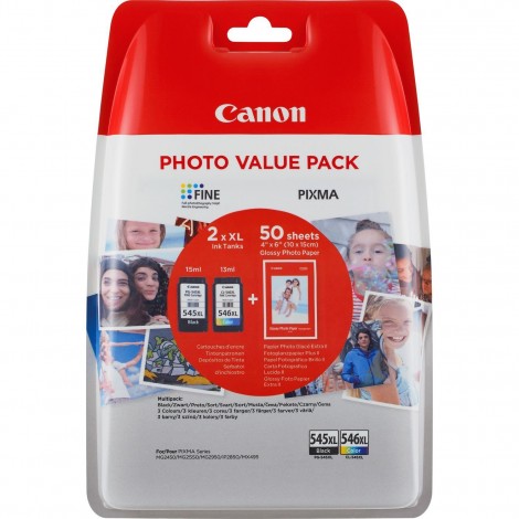 8286B011 PG545 CL546 cartuccia XL multipack CMYK nero e colore per Canon  PIXMA MG 2450 + 50 FOGLI GP-501 (15ml+13ml) 1Conf.