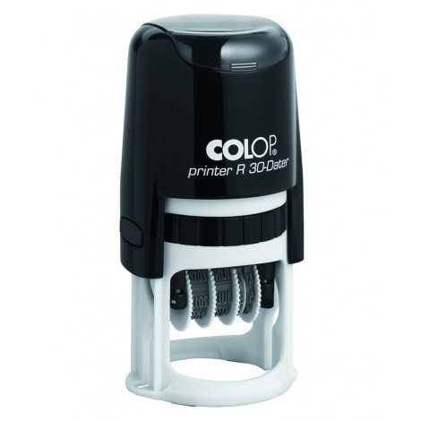 Colop Printer R30 Dater - Timbro tondo datario autoinchiostrante, dimensioni piastra Ø 30mm, altezza caratteri 3mm, con chiusura e struttura in materiale plastico - 1pz