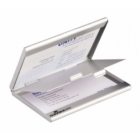 Durable Porta biglietti da visita in alluminio 55x90mm, 2 scomparti, colore argento - 1pz - 2433-23