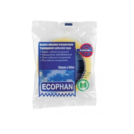 Eurocel Ecophan – Nastro adesivo con supporto in polipropilene BOPP, 19mm x 66m, colore trasparente - Prezzo singolo, ord. minimo 8pz