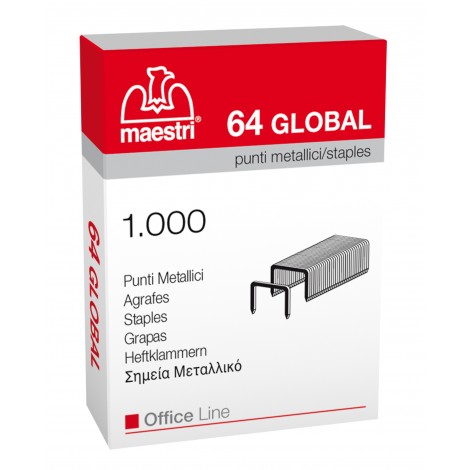 Maestri 6/4 Global - Punti per cucitrici - Scatola 1000 punti in filo metallico, lunghezza gamba 4mm per cucire fino a 12 fogli - Prezzo singolo, ord. minimo 10pz