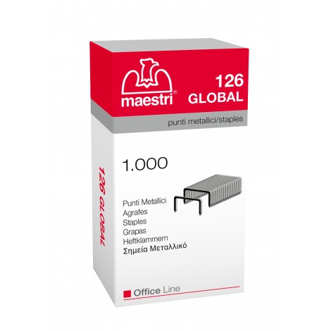 Maestri 24/6 Global - Punti per cucitrici - Scatola 1000 punti in filo metallico, lunghezza gamba 6mm per cucire fino a 25 fogli - Prezzo singolo, ord. minimo 10pz