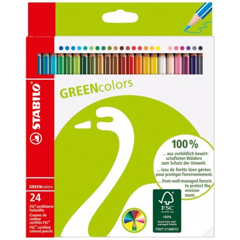 Stabilo Astuccio con 24 pastelli GREENCOLORS, fusto in legno, verniciatura opaca, mina 2,5mm - 6019/2-24