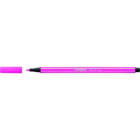 Stabilo Pennarelli PEN 68 NEON con inchiostro a base d`acqua, resiste fino a 24 ore se lasciato aperto, tratto 1mm, colore rosa fluo – prezzo singolo ord. minimo 10pz – 68/056