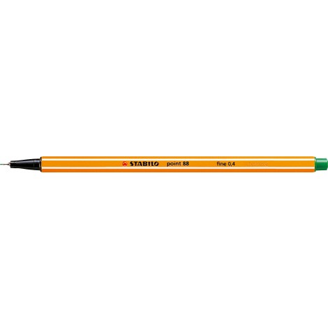 Stabilo Fineliner Point 88 – Pennarello con punta rinforzata in metallo e fusto esagonale, tratto 0,4mm, colore verde – Prezzo singolo, ord. minimo 10pz – 88/36