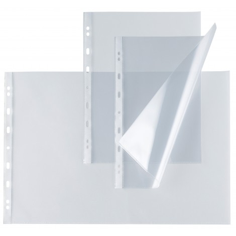 Sei Buste ATLA in PPL forate, finitura liscia, formato utile 23x33cm, alto spessore, foratura sul lato lungo, confezione da 25pz - 662317