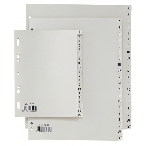 Divisori Record neutri in PPL alfabetico con foratura universale, 20 tasti con l`alfabeto A-Z stampato in nero, formato A4 - 1pz - 581401