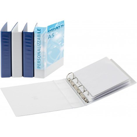 Sei Raccoglitori personalizzabili Stelvio TI A5 - 15x21cm d. 4cm bianco 4 anelli A d da 25mm, tasca trasparente interna - 1pz - 36255501