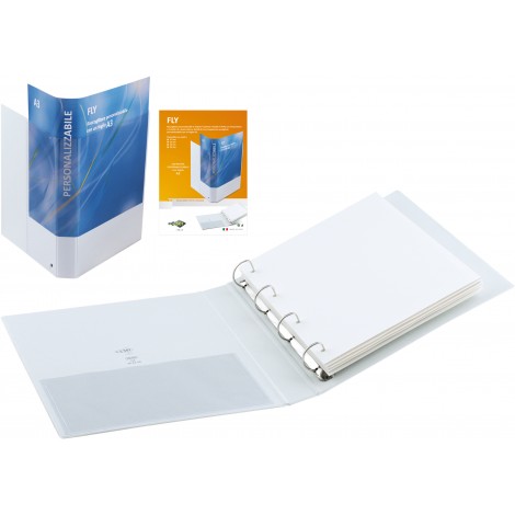 Sei Raccoglitori personalizzabili Fly 22x30cm d. 3cm bianco 4 anelli a D da 17mm, tasca trasparente interna - 1pz - 36177501