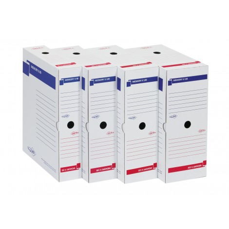 Sei Memory X150 – Scatola progetto archivio con foro di presa, 26x36cm, dorso 15cm, colore bianco/blu – prezzo singolo, ord. minimo 50pz –  673215
