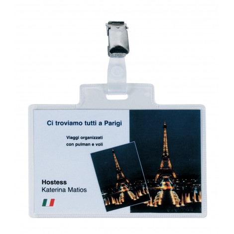 Sei Portanome PASS 4ECR, con clip e cartoncini, formato 11x7cm, 100pz - 318214