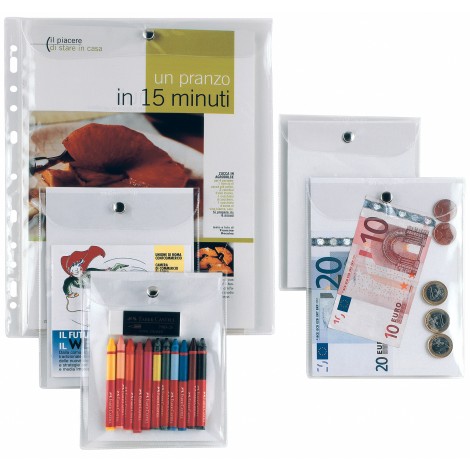 Sei PRESS 3E - Buste in PVC con chiusura a bottone in metallo, alto spessore, formato 11,2x20,5cm - Prezzo singolo, ord. minimo 40pz - 441120